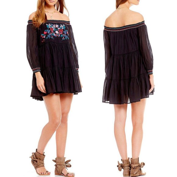Free People Off Shoulder Smock Sunbeams Mini Dress - Picture 2 of 8